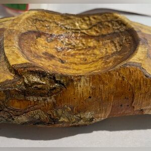 Hand carved River Birch 10inchx3inch bowl in center.  Bark on sides. Signed 2022